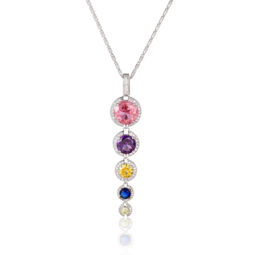 Fashion Long Drop Colorful CZ Pendant Necklace